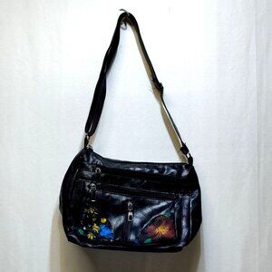 Fashion Faux Leather Crossbody Shoulder Bag Floral Design Adjustable Strap NWOT